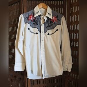 Men's Western Embroidered Shirt with Floral Print Size 15 1/2 -33